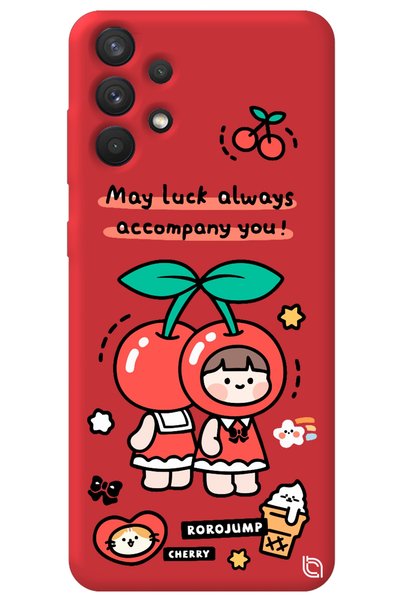 WANNA PROTECT Samsung A32 Red Colored Cherry Velvet Patterned Silicone Phone ...