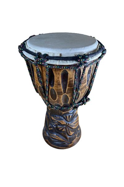 ArtemisDükkan Handmade Teak Wood Ethnic Pattern Carved Leather Darbuka 25 Cm