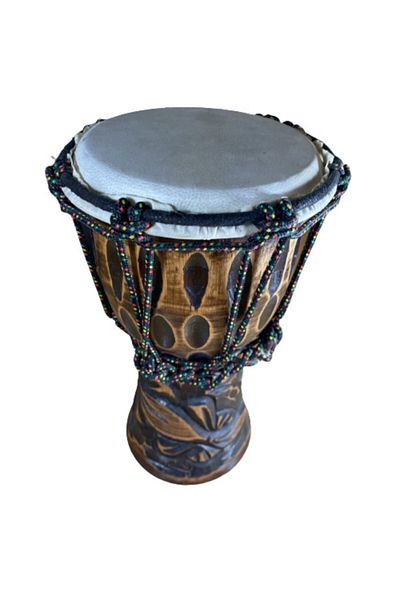 ArtemisDükkan Handmade Teak Wood Ethnic Pattern Carved Leather Darbuka 25 Cm