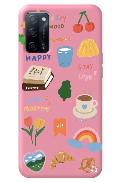 WANNA PROTECT Oppo A52 Pink Color Sticker Velvet Patterned Silicone Phone Case