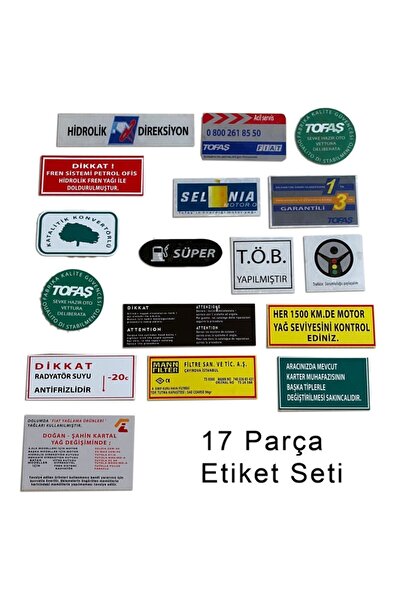 Genel Markalar Tofaş Fabrika Çıkış Etiket Seti 17 Parça Etiket Takımı