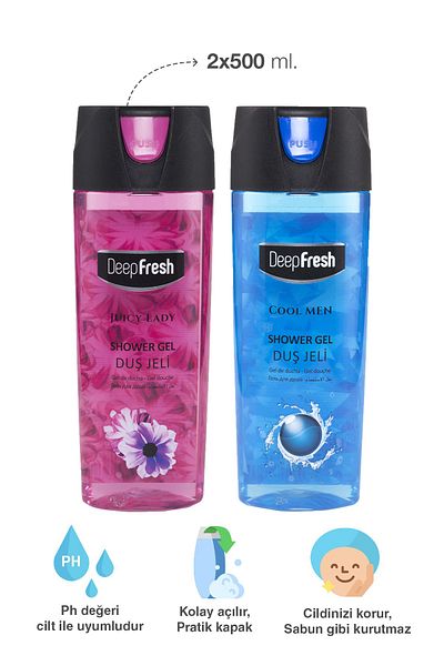 Deep Fresh 500 Ml Juicy Lady Cool Men Shower Gel for Men and Women - with Practical Cover, Pack of 2