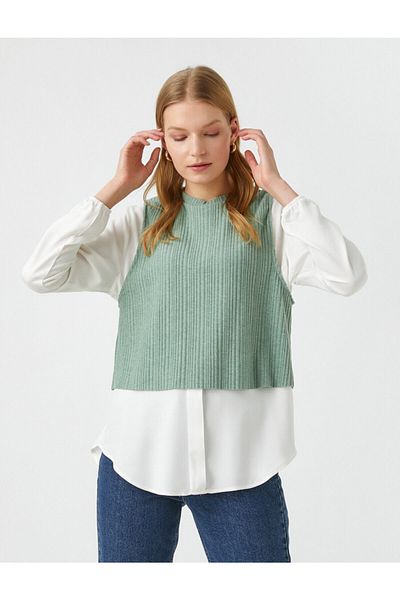 Koton Double Fabric Crew Neck Blouse