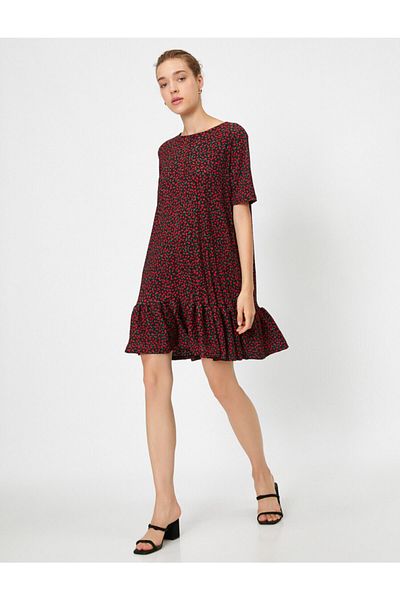 Koton Women's Women's Flounced Hem Patterned Short Sleeve Dress