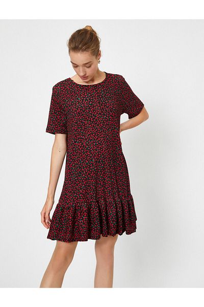 Koton Women's Women's Flounced Hem Patterned Short Sleeve Dress