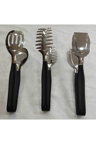 BRONDOFF B 3 Piece Black Steel Serving Tongs Set