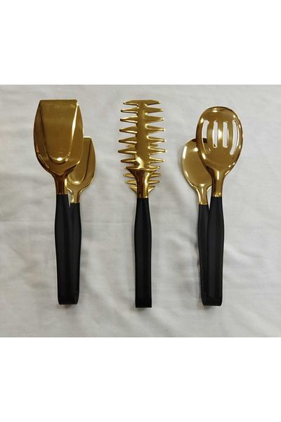 BRONDOFF B 3 Piece Black Titanium Gold Serving Tongs Set