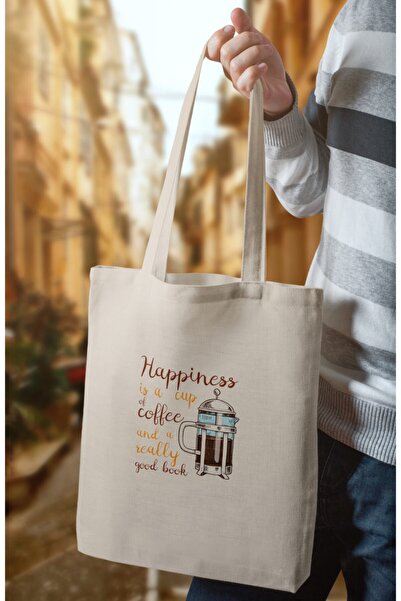 BYBAGS Torba od krem platna sa štampanom šalicom kafe 35x40 cm