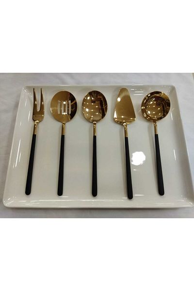 BRONDOFF BAHAMA 5 PIECES BLACK TITANIUM GOLD SAUCE SERVICE SET
