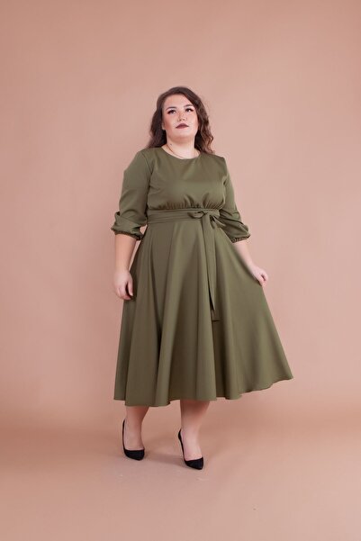 Bidoluelbise Women's Khaki Plus Size Midi Dress