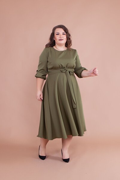 Bidoluelbise Women's Khaki Plus Size Midi Dress