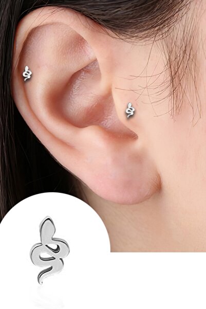 Salyangoz Company Cerrahi Çelik Gümüş Renk Taşsız Minimal Yılan Model Tragus ...