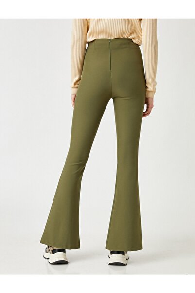 Koton Flared Leg High Waist Trousers with Slits on the Legs