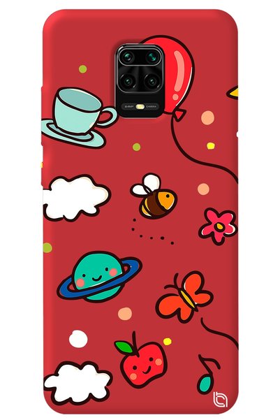 WANNA PROTECT Xiaomi Redmi Note 9 Pro Red Color Bee Balloon Inside Velvet Pat...
