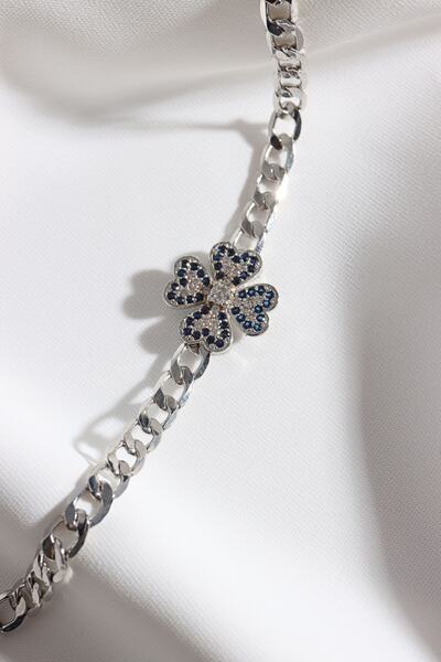 Süspüs Accessories White-navy blue Zircon Stone Navy Blue Clover Chain Bracelet