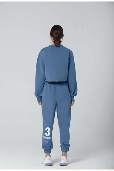 Wear Three Points Jolie Filthy Stitch Crop Blue Sweatshirt