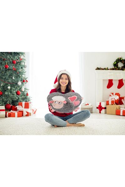 Sole Imported Heart Shaped Plush Lamb Hand Warming Pillow with Applique