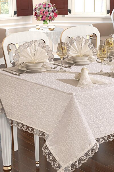 Laura Casa طقم مفرش طاولة 160*220 Kdk لـ 6 أشخاص مع صندوق دانتيل ولؤلؤ 13 قطعة-lcasa-3.2_1