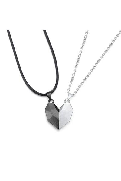 Girift Vintage Amity Mıknatıslı Kolye, Sevgili Kolyesi, Arkadaşlık Kolyesi , Best Friend Kalpli Kolye 2li