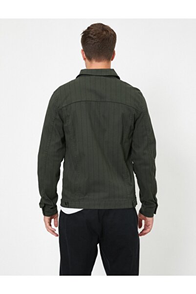 Koton Khakifarbener gestreifter Herrenmantel 0YAM21925HW