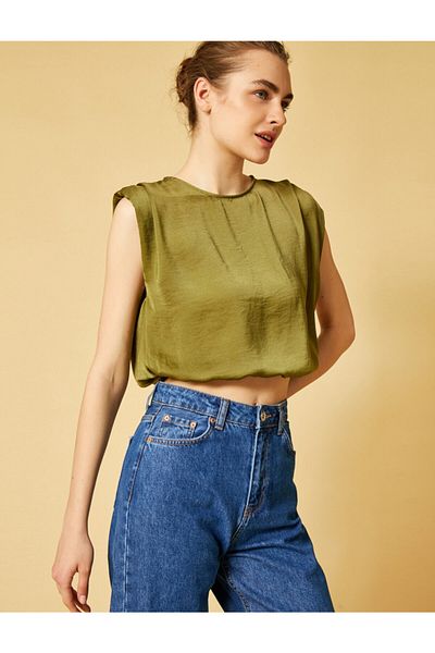 Koton Γυναικεία Crop Μπλούζα Crew Λαιμόκοψη