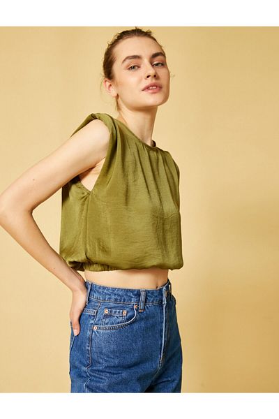 Koton Γυναικεία Crop Μπλούζα Crew Λαιμόκοψη