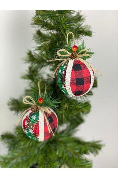 QUEEN AKSESUAR New Year Christmas Special Luxury Collectible Plaid Fabric Snow Cocina Cone Ball Pine Tree Ornament