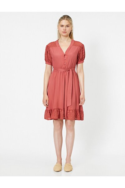 Koton Γυναικείο Ροζ Φόρεμα με V λαιμόκοψη