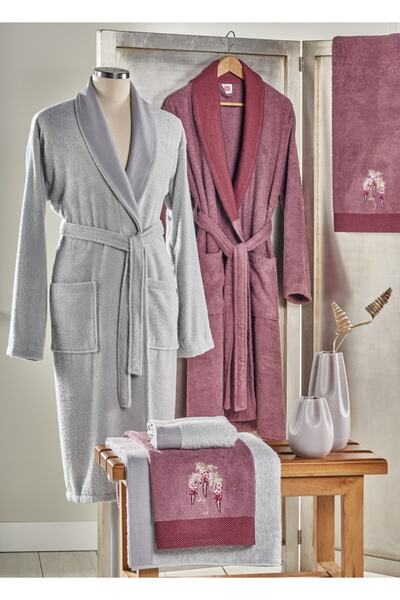 Taç Pure Cotton Lea Çift Kişilik Pamuk Aile Seti Murdum-gri