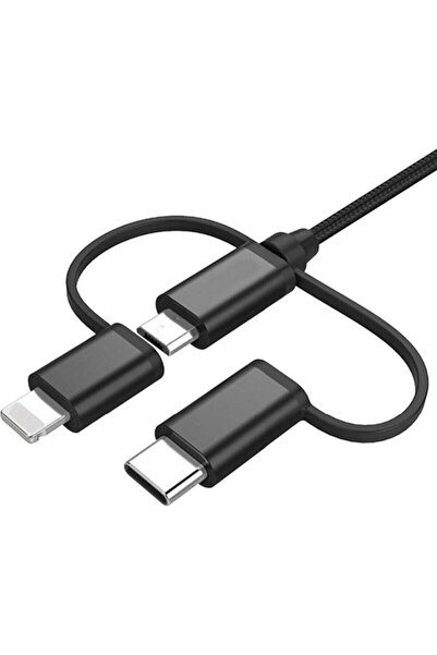 Awetron Apple Mfi Lisanslı Lightning + Type-C + Micro Usb 3'lü Hasır İp Kablo 1,5metre