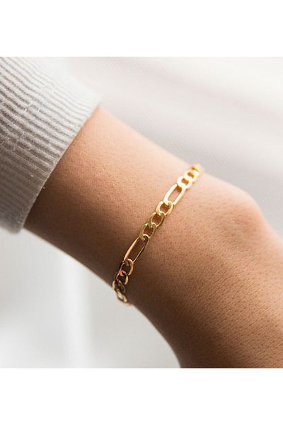 The Collection Unisex Gold Figaro Steel Bracelet