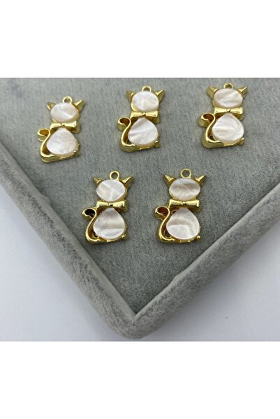 Hedef Bijuteri 1 Adet ,sedefli Krem Altın Kaplama Kedi Figürü Kolye,küpe Ucu