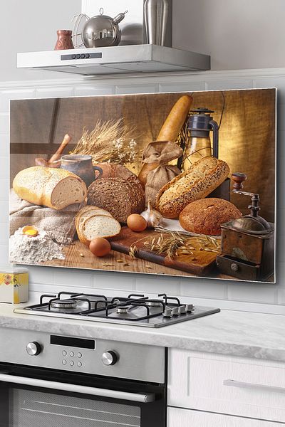 Olinpa Stove Back Glass Protector Countertop Built-in Back Protector 76x50 Cm| Breads And Wheat