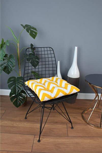 ALTINPAMUK Beta Sarı Zikzak Pofidik Sandalye Minderi Bağcıklı 40x40cm