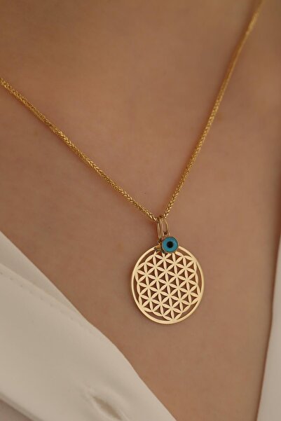 MİLET KUYUMCULUK 14 Ayar Altın Yaşam Çiçeği Göz Küp Zincir Kolye