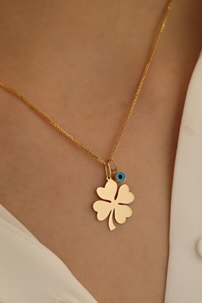 MİLET KUYUMCULUK 14 Ayar Altın Yonca Göz Küp Zincir Kolye