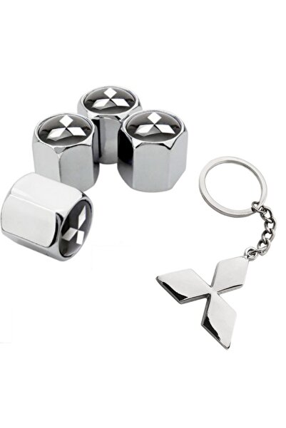 GARDENAUTO غطاء صمام لون كروم من ميتسوبيشي لانسر 4 قطع وسلسلة مفاتيح كروم