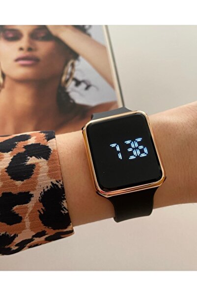 İSTLİV Kadın Siyah Rose Kasa Silikon Kordon Dijital Led Kol Saati