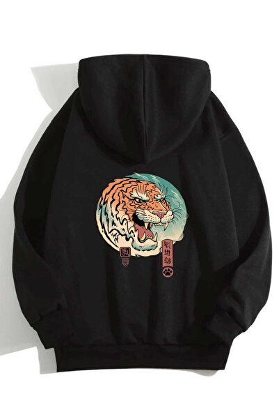 Deocept Kaplan Anime Štampano crna unisex Oversize kroj majica - sa kapuljačom