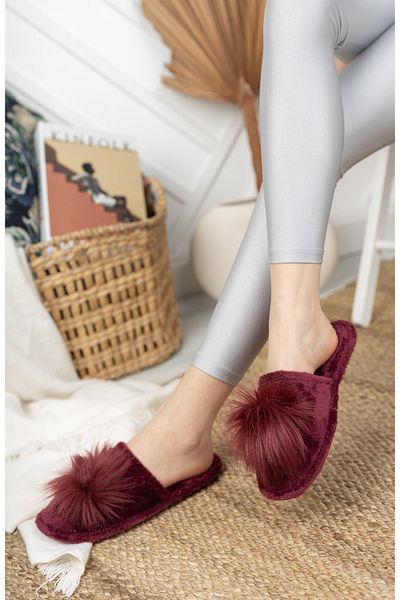 Modafırsat Γυναικείες παντόφλες Claret Red Furry