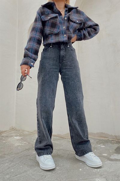 Trn JNS Smoke Power - Super High Waist and Lycra Loose Jeans Palazzo Trousers
