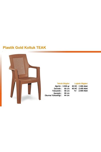 Özel Yapım 4 Adet Sağlam Gold Rattan Efektli Plastik Sandalye Teak Renk - Gün...