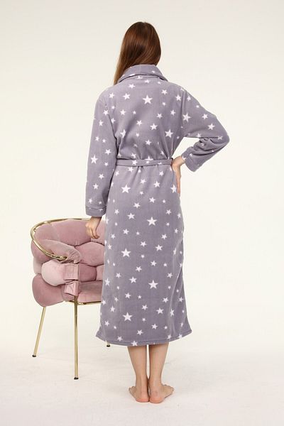 ÖNE BUTİK Women's Long Shawl Collar Fleece Gray Dressing Gown