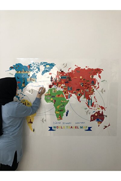 Tutunabilir Kağıt World Travel Map Dünya Seyahat Haritası Yazı Tahtası Akıllı...