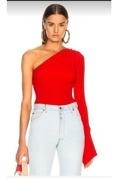 Nsb Tasarım Жіночий новорічний червоний боді з одним рукавом