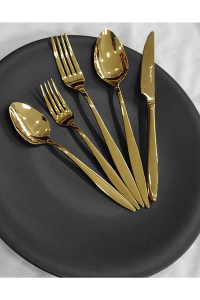 BRONDOFF 30 Piece Tea Spoonless Carmen Titanium Gold Fork Spoon Set with Dinner Knife
