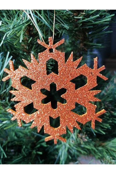 LEYLASER Στολίδι Eva Tree and Gift με Glitter - Χρυσή νιφάδα χιονιού 8x8cm 12 Lli