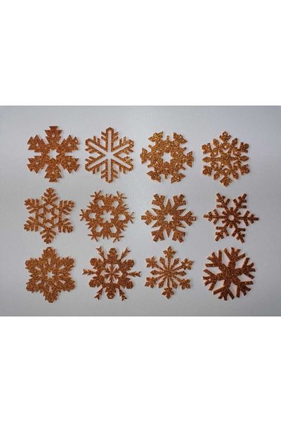 LEYLASER Στολίδι Eva Tree and Gift με Glitter - Χρυσή νιφάδα χιονιού 8x8cm 12 Lli