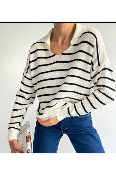 Nazende Stil Pulover de damă Bone Black Polo Guler Crop Tricotaj