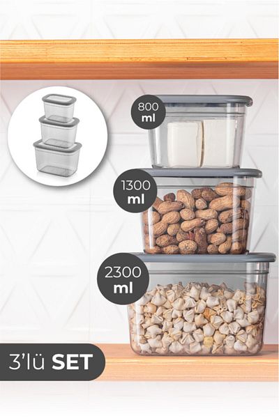 PD-Home Foil Poly Triple Rectangular Storage Container Deep 1x (2300 Ml, 1300 Ml, 800 Ml)